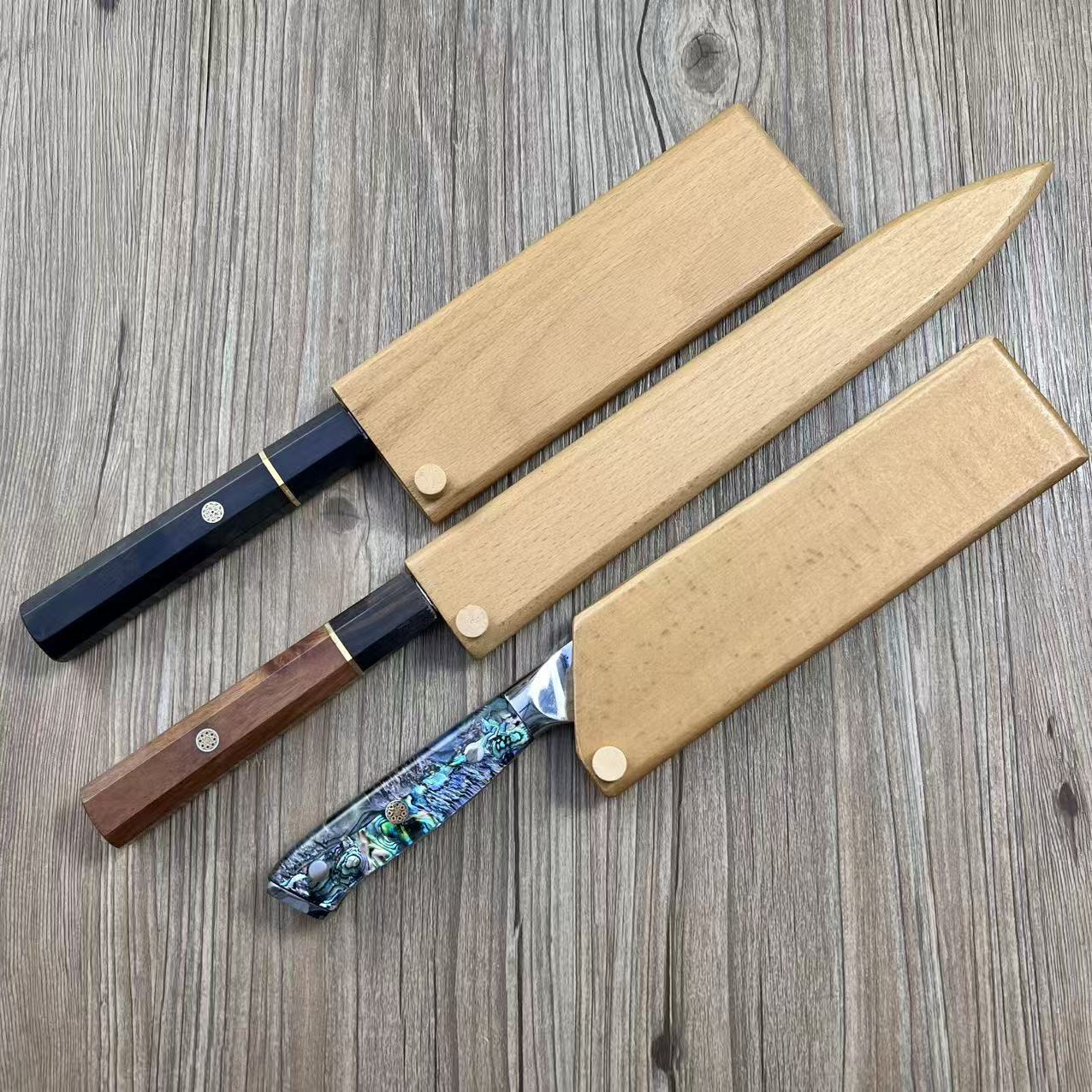 Solid wood magnetic sheath Japanese beef knife, chef's Yanagi-blade Senmaru cut, Santoku cuisine cut, Chinese kitchen knife, wooden blade sleeve details Picture