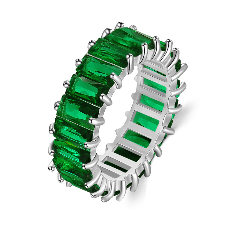 Aliexpress cross-border jewelry, European and American hip-hop color mixed color rectangular zircon ring, unisex ring manufacturer Item Picture