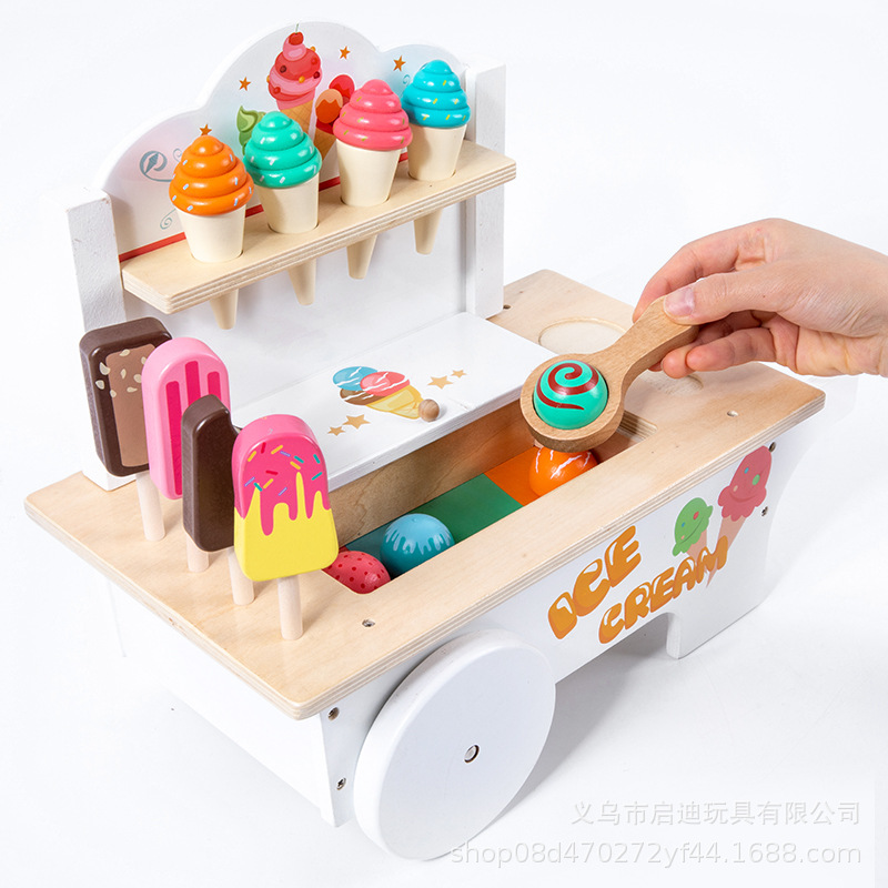Children's educational simulation kitchen ice cream cart, an early brain-stimulating toy cart for boys and girls aged 1-6 to develop their intelligence Item Picture