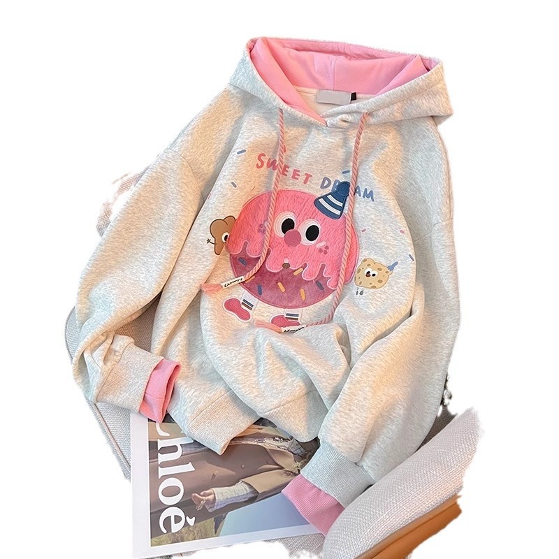 A new autumn and winter printed casual hoodie for girls, a warm outerwear for middle-aged and young girls Item Picture