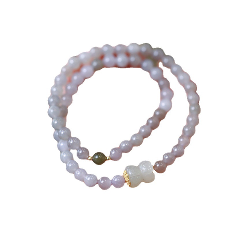 Factory direct sales of natural 6MM double-layer smoke purple Hetian jade round bead bracelets, women's lucky lotus vintage bracelets wholesale Item Picture