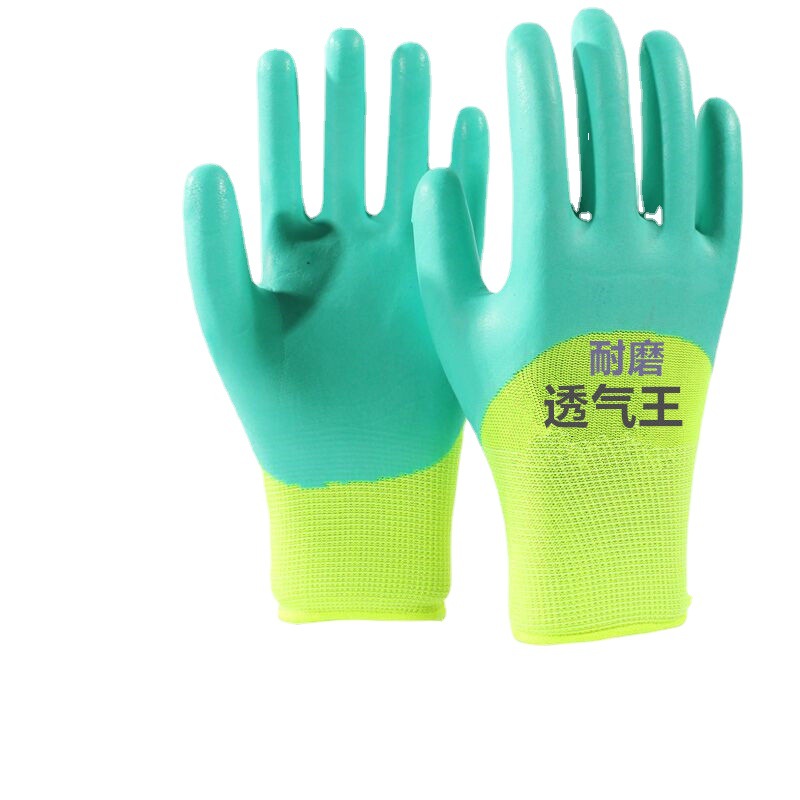 13-needle nylon latex labor protection gloves, impregnated wear-resistant gloves, anti-slip semi-rubber foam gloves for construction site work Application Scenario