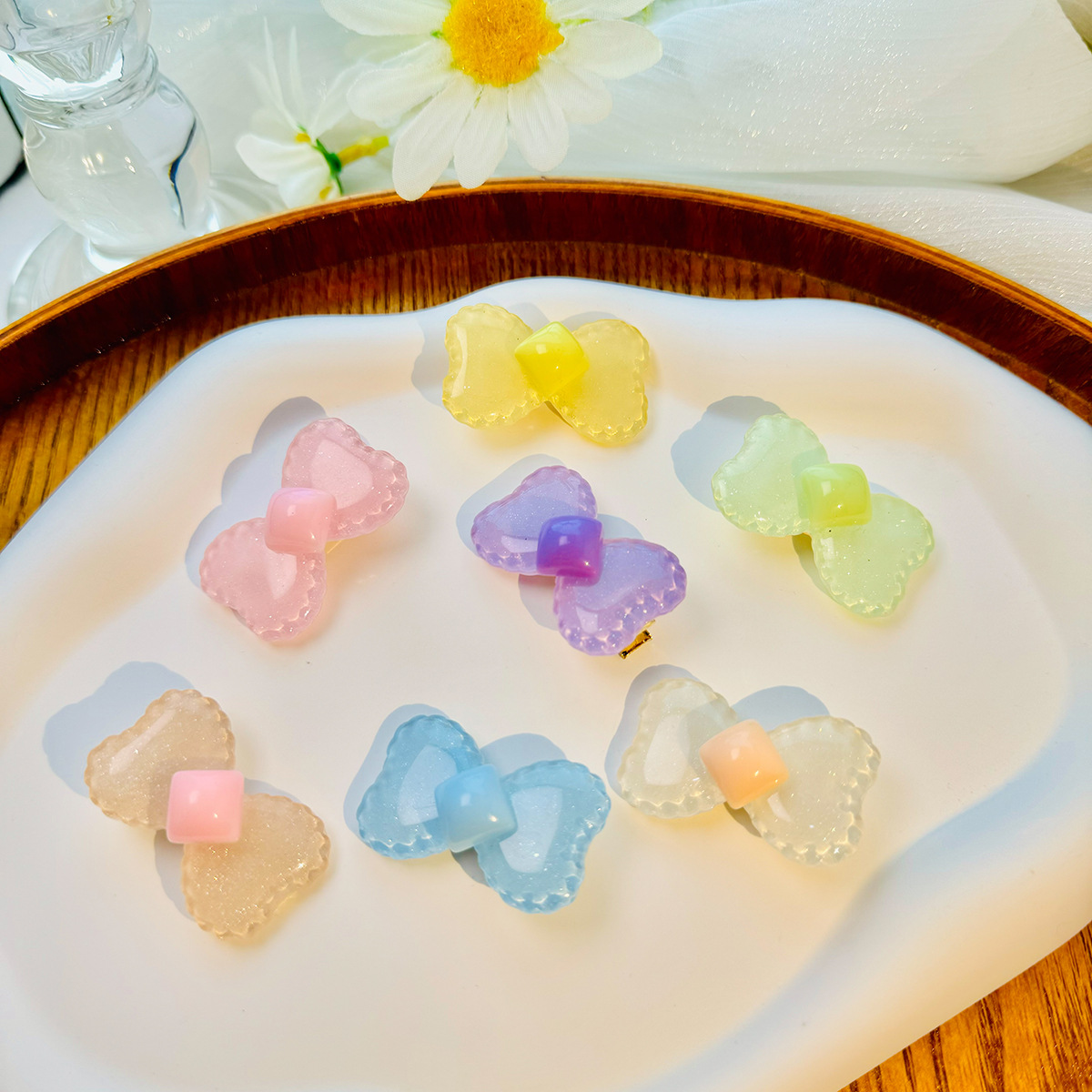 Dopamine Summer colorful ice-transparent bow square hair clips, fresh and sweet, girlish bangs side clips pic 5