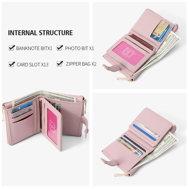 Cross-border wiesen monedero para mujeres monedero corto cartera de cuero simple pu zero cartera cartera de tarjetas moda cremallera clutch Specification image