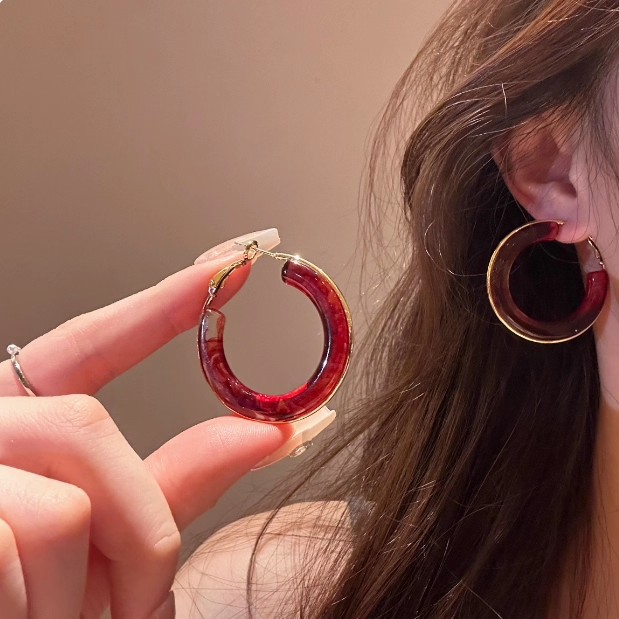 红色格调_秋冬气质安可拉红冰透感耳环女独特个性耳钉高级感耳饰详情2
