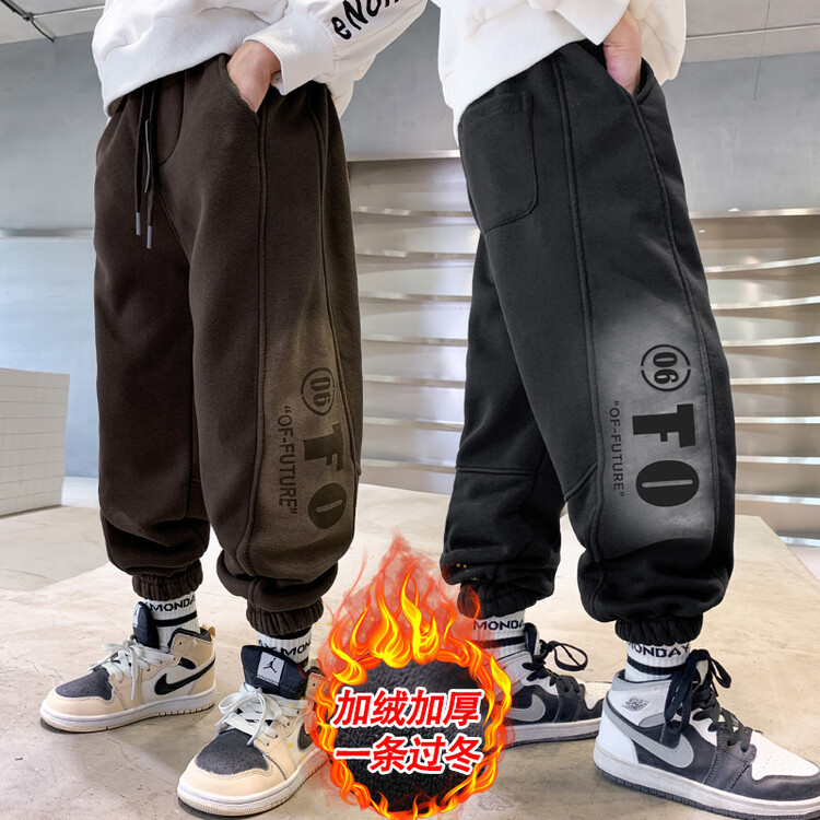 儿童装加绒卫裤2022新款韩版男童宽松加厚休闲裤大童冬装男宝长裤