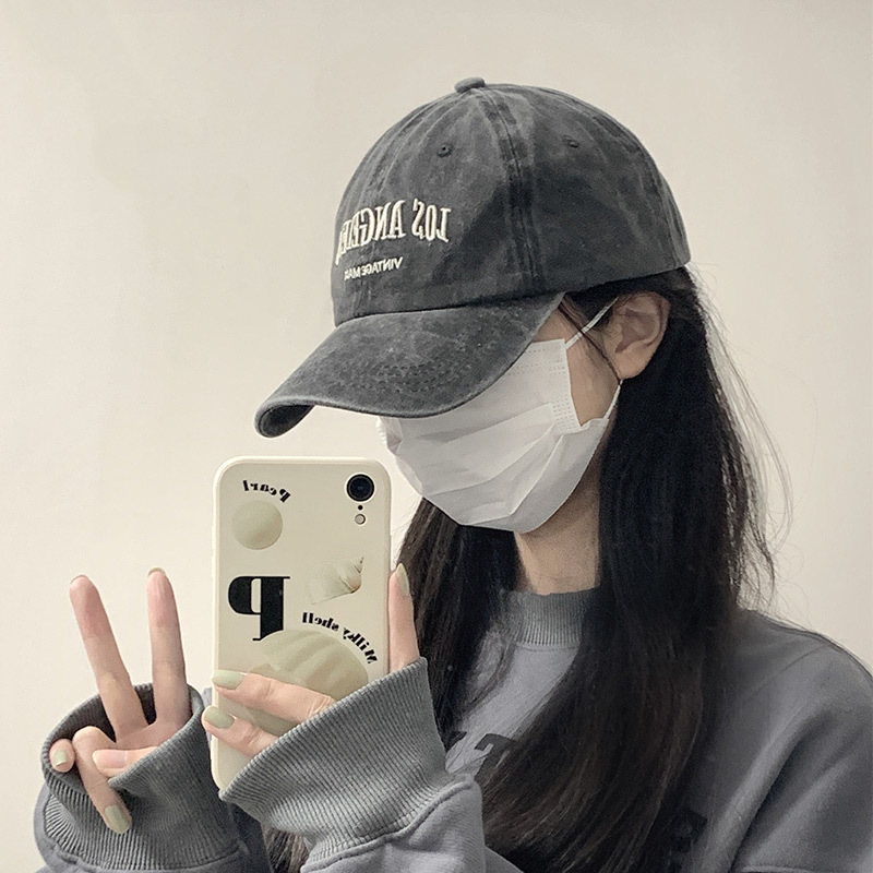 ins retro grey baseball cap for women, summer American-style washed head, trendy, versatile and face-enhancing small baseball cap
