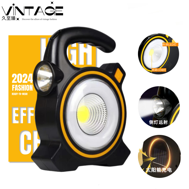 Wholesale of cross-border solar outdoor portable camping lights, portable USB charging maintenance horse lights, and emergency long-range flashlights