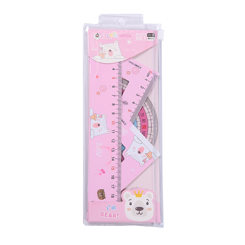 2021 new set of ruler cartoon student ruler set 20cm ruler triangle protractor color printing ruler Item Picture