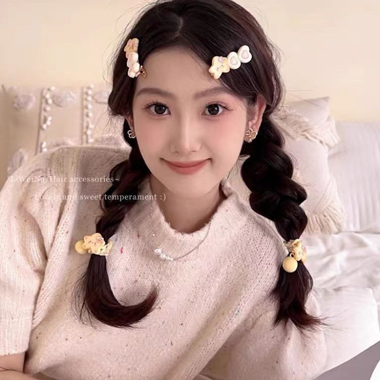 Cute cream yellow star hair tie, fresh and girlish style, high-elasticity hair tie, versatile, sweet rubber band hair band and hair accessory Item Picture