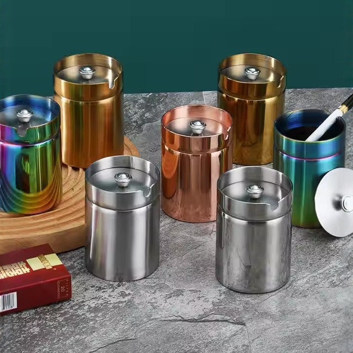 Factory Trend Car Sealed Ashtray Stainless Steel Car With Cover Closed Windproof Anti-Fall Internet Bar Hotel Ktv