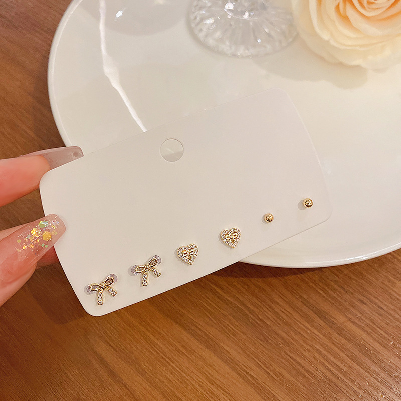 Micro-inset zircon bow love set earrings female light luxury niche design sense six sets of earrings wholesale