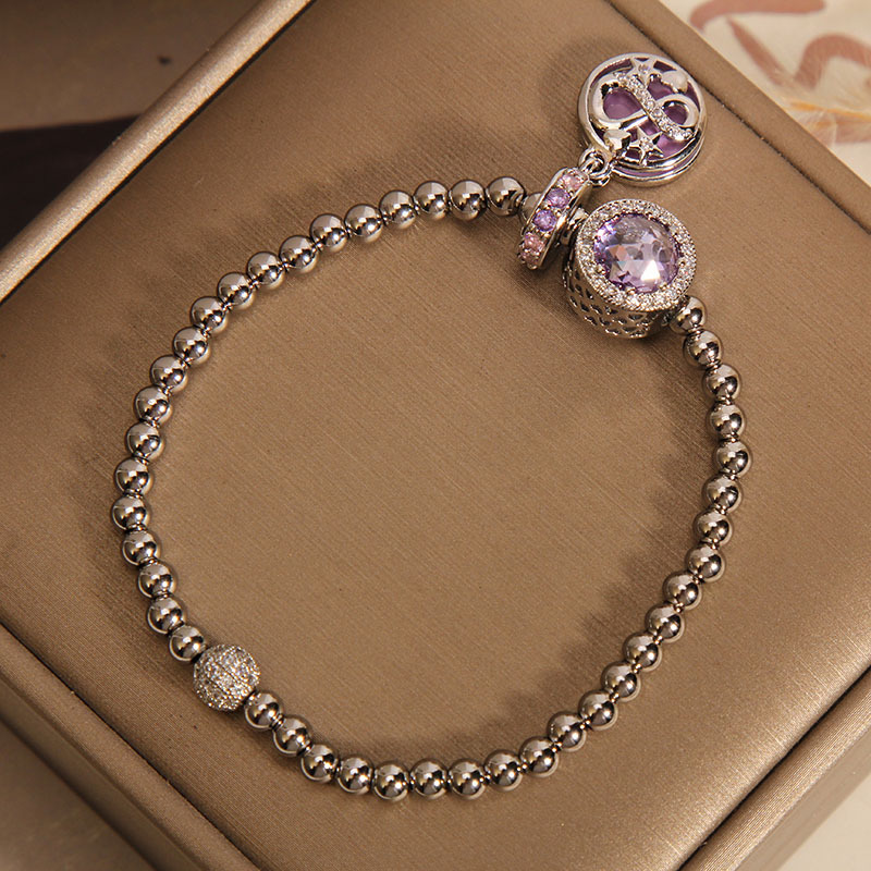 The Pan family style bracelet, a purple and shining star river girl's heart, is a popular light luxury bracelet. It's a gift for your best friend Item Picture
