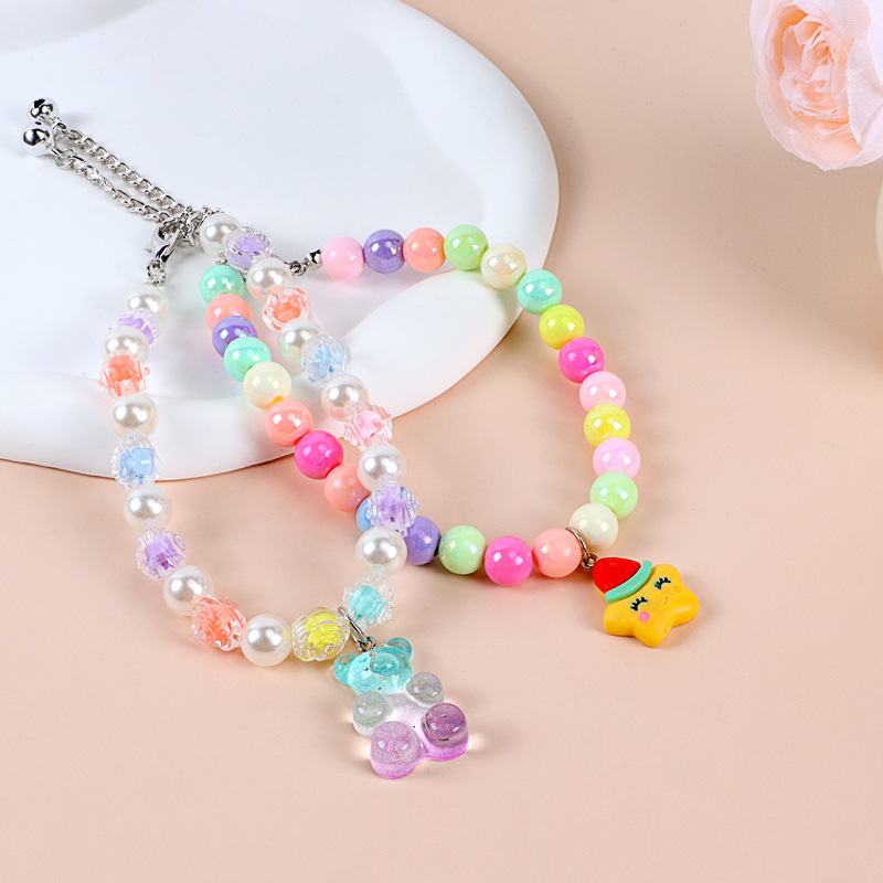 New cute pet beaded necklace with bells, macaron-style small dog teddy Bichon Frise colorful collar details Picture