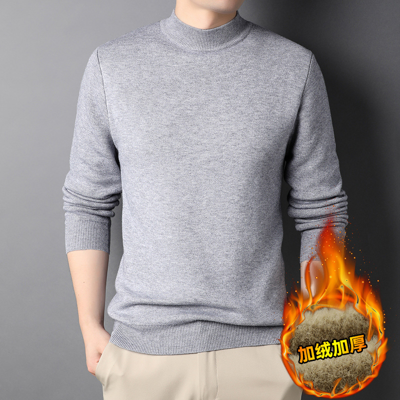 The new men's round-neck sweater for winter is a fashionable, simple, solid-color, fleece and thickened premium sweater that is comfortable and warm details Picture