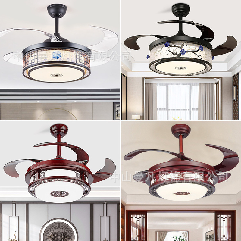 Fan light, invisible ceiling fan light for dining room, living room and bedroom, modern and simple household four-blade inverter fan chandelier, cross-border Application Scenario