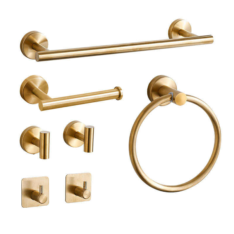 Cross-border foreign trade stainless steel towel bar set, bathroom hardware hanging accessories 5-piece set, towel bar toilet stand wall-mounted Item Picture