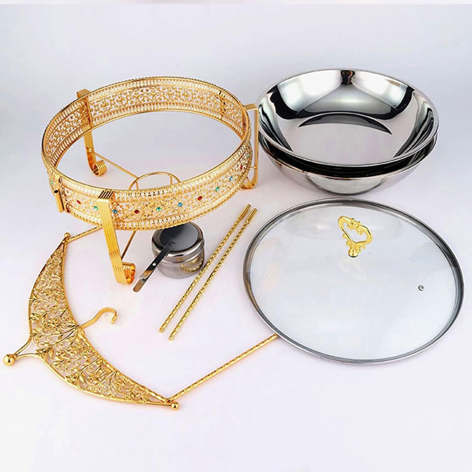 Cross-Border Source Stainless Steel Hanging Stove Restaurant Suitable For Light Luxury Luxury Iron Buffet Stove Novel Color Diamond Alcohol Stove Application Scenario
