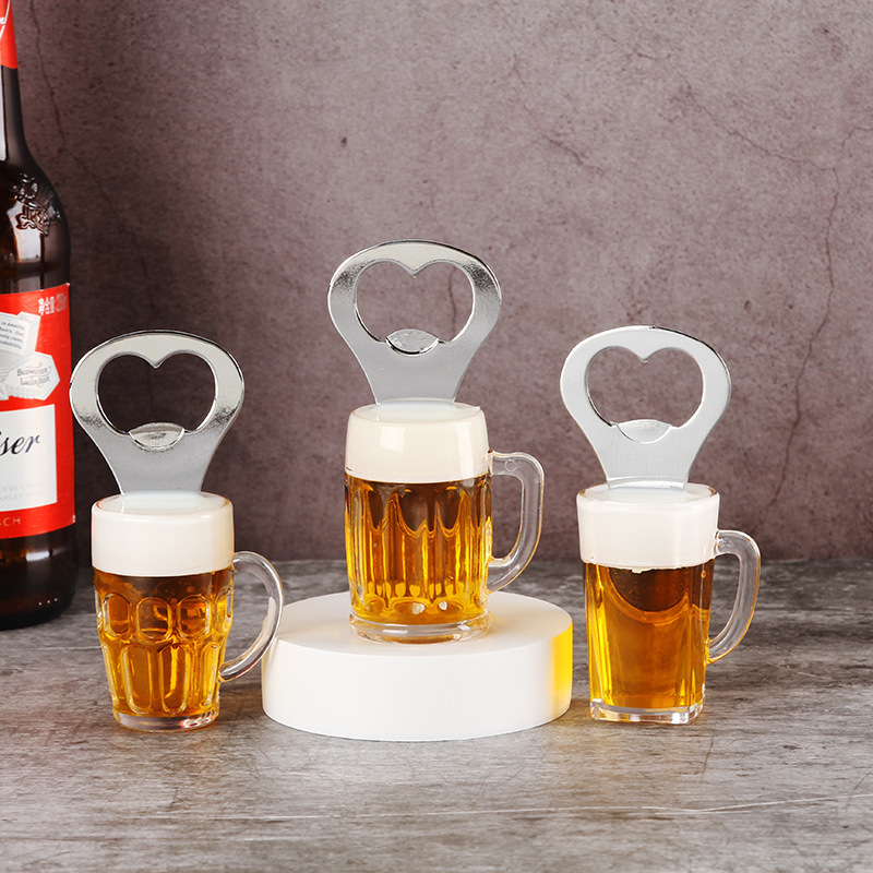 Simulated beer bottle grip beer opener