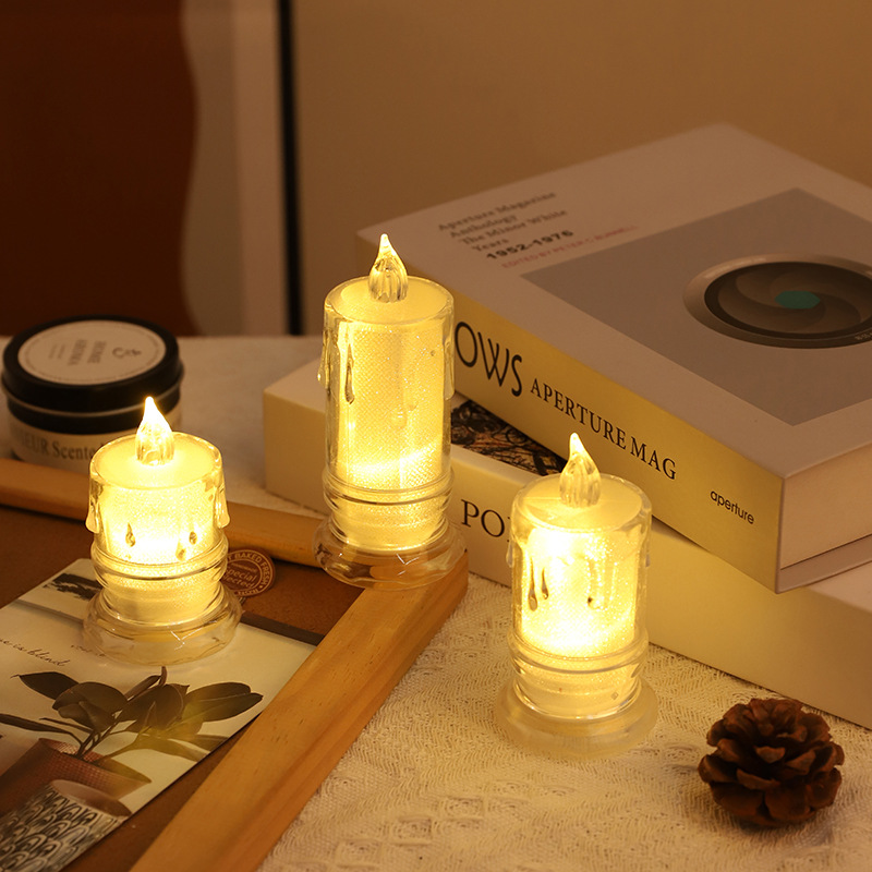 2024 New Transparent Electronic Candle Light Bottom Tray Christmas Led Wholesale Transparent Small Tea Wax Proposal Decoration