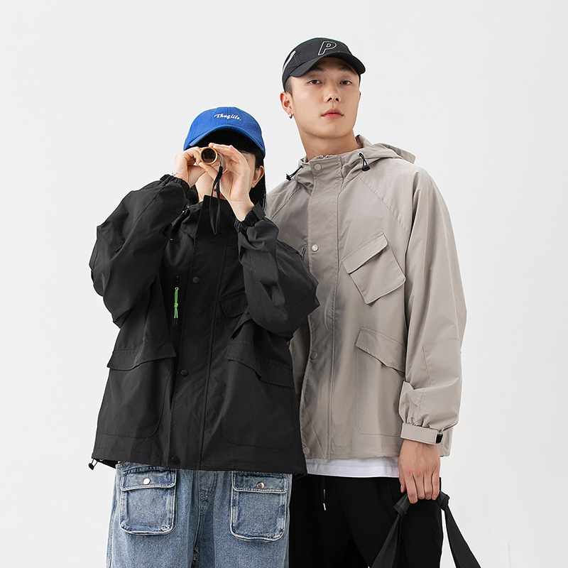 shibuyaelement Spring and Autumn loose Japanese hooded work jacket Men's trendy brand multi-pocket solid color coat details Picture