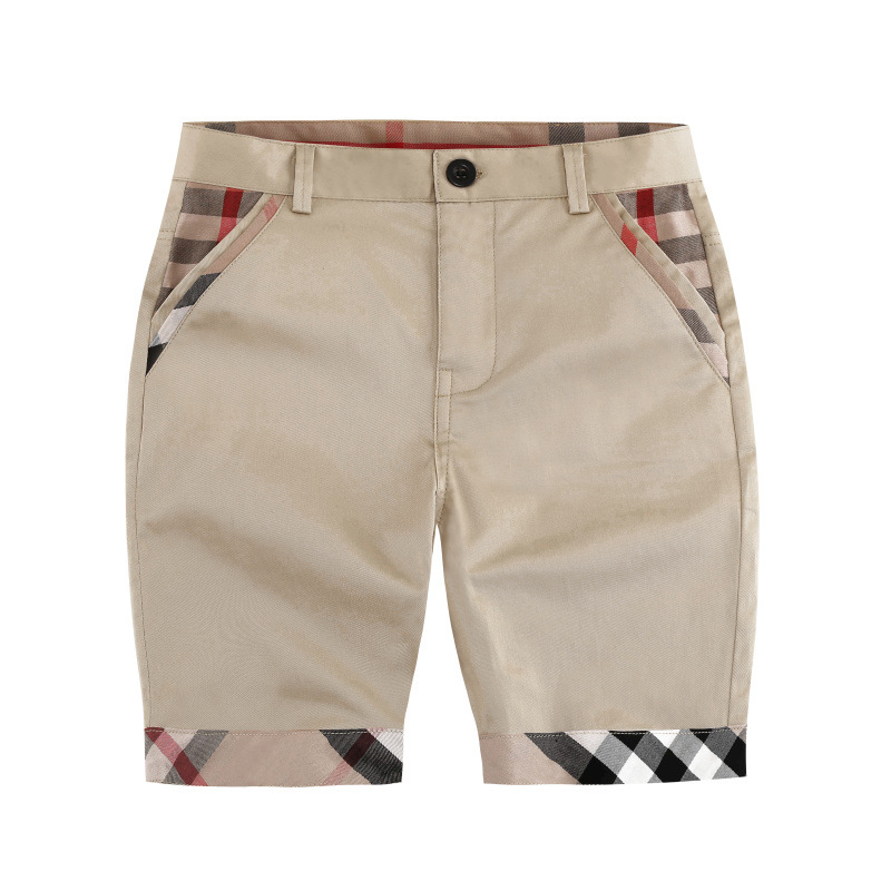 Summer checkered and color-blocked capre pants for boys, mid-length pants, and children's pants for kids. Summer pants are trendy, cool and fashionable