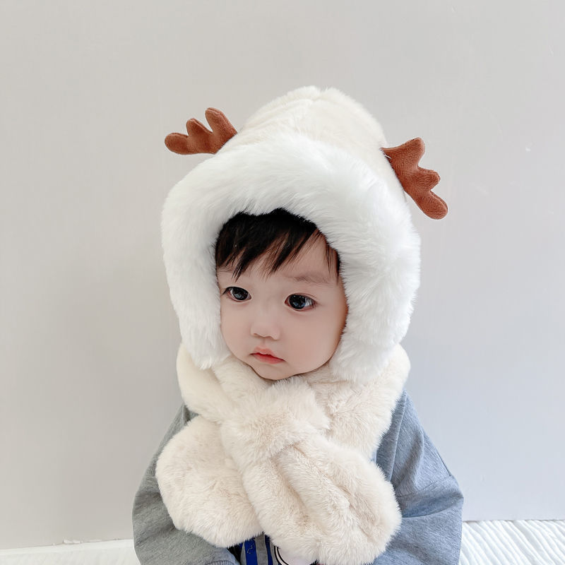 Autumn And Winter Children's Hats Scarf One Warm Santa Hat Baby Ear Protection Small Antler Hat Plush Hats For Boys And Girls Specification drawing