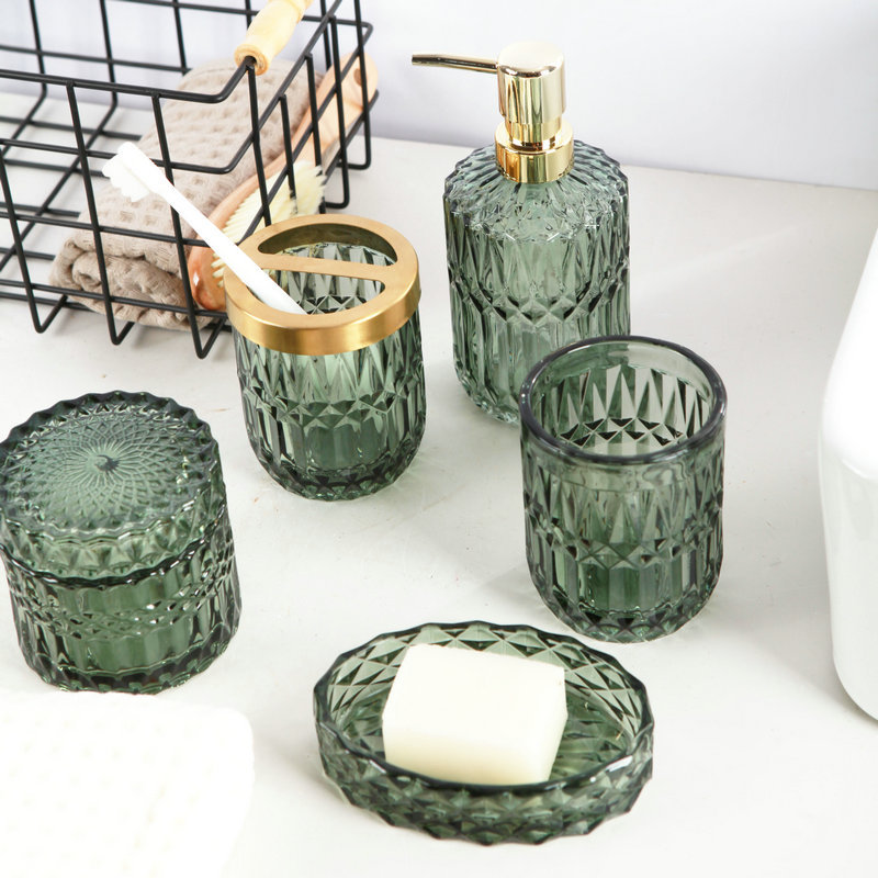 Hotel home, bathroom, bath products, press-type glass, light luxury lotion bottle, soap plate, washing and brushing water cup