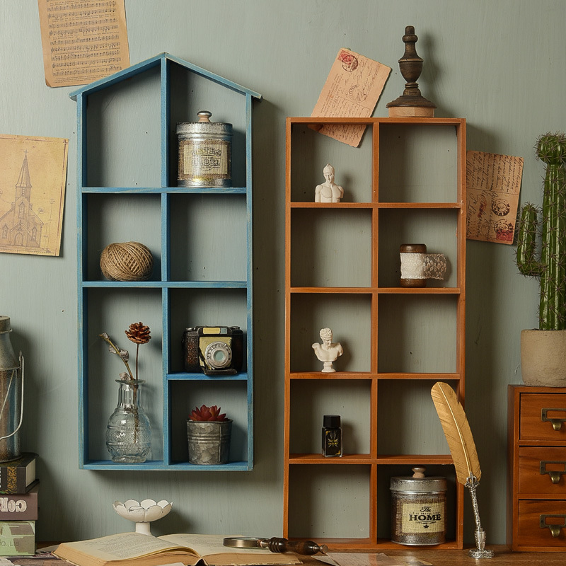 Zakka Practical To Do Old Wooden Boxes Wooden Ornaments 12 Boxes Makeup Jewelry Storage Box Living Room Corridor Wall Decoration Application Scenario