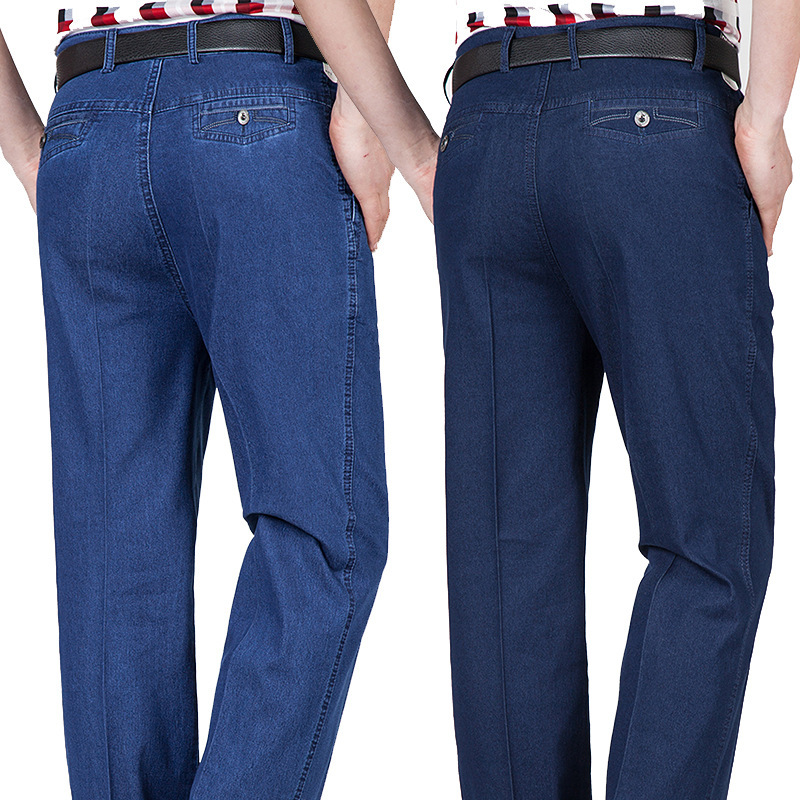 Middle-Aged Men's Jeans Autumn And Winter High-Waisted Loose Stretch Business Casual Denim Pants Men's Dad Pants Specification drawing