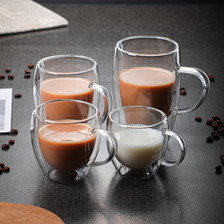 带把咖啡杯双层耐热玻璃杯创意隔热水杯子冷饮牛奶杯果汁杯马克杯