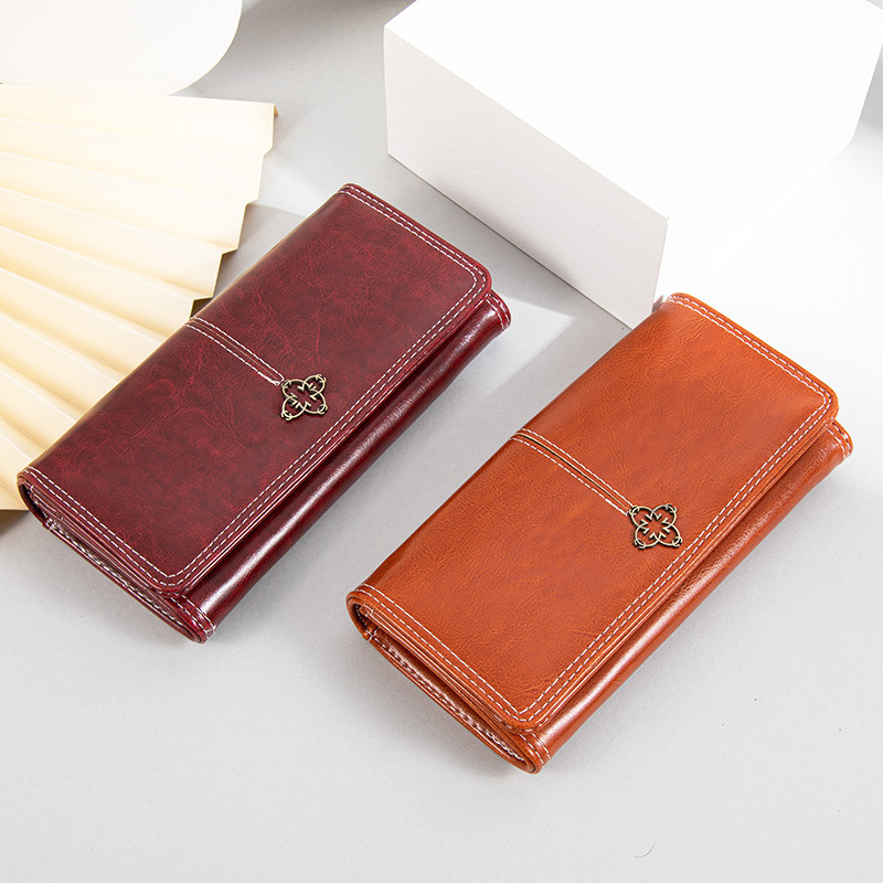 Women's long, retro zipper, large-capacity clutch, new mobile phone case, multi-functional card case, soft wallet Specification image