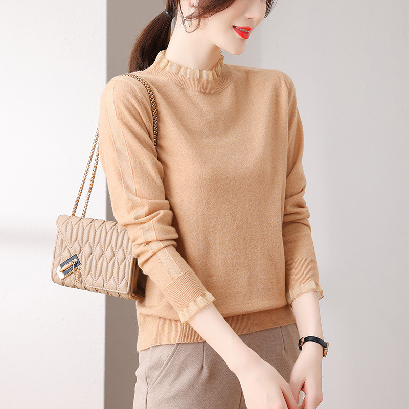 Half Turtleneck Lace Sweater Women's Fall 2022 New Thin Women's Wear With Wool Knit Base Specification drawing
