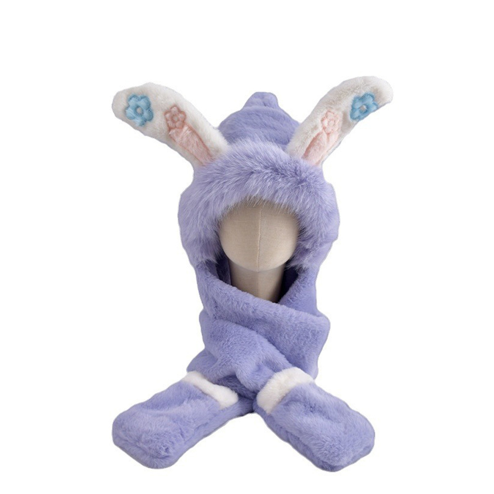 New children's cartoon rabbit-ear hats, scarves, gloves, one-piece hats, warm, comfortable and cute baby plush hats Item Picture