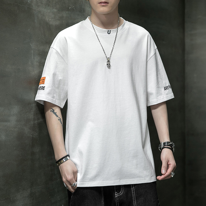Summer 2024 Short-sleeved T-shirt for men, round-neck casual half-sleeved base layer, trendy top, embroidered pure cotton T-shirt for men Application Scenario