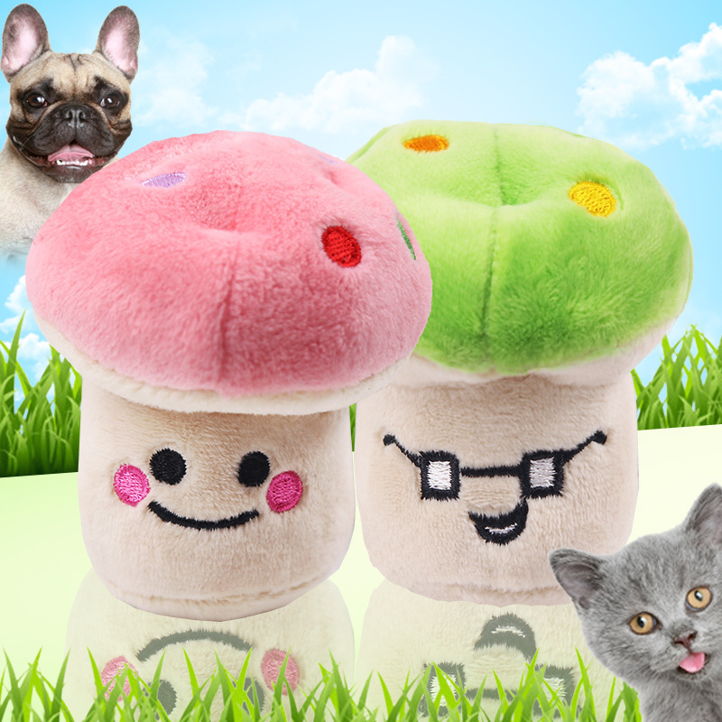 粉色蘑菇绿色蘑菇毛绒发声宠物狗狗猫咪玩具批发
