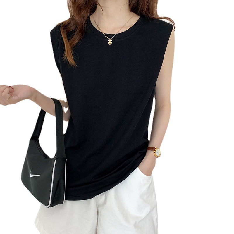 White sleeveless T-shirt for women, loose 2023 summer new fashion, black vest, student top, worn over Instagram Item Picture