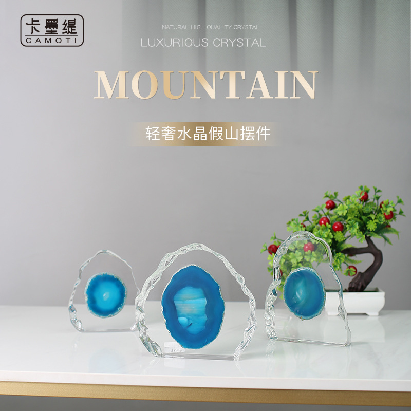 北欧创意轻奢玛瑙样板间装饰电视柜玄关客厅水晶摆件家居工艺品