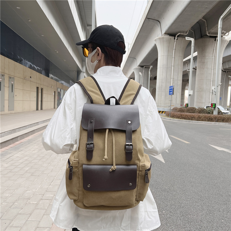 European and American cross-border men's canvas bag, fashionable, retro and durable computer bag, large capacity, ins style Korean version backpack for men details Picture