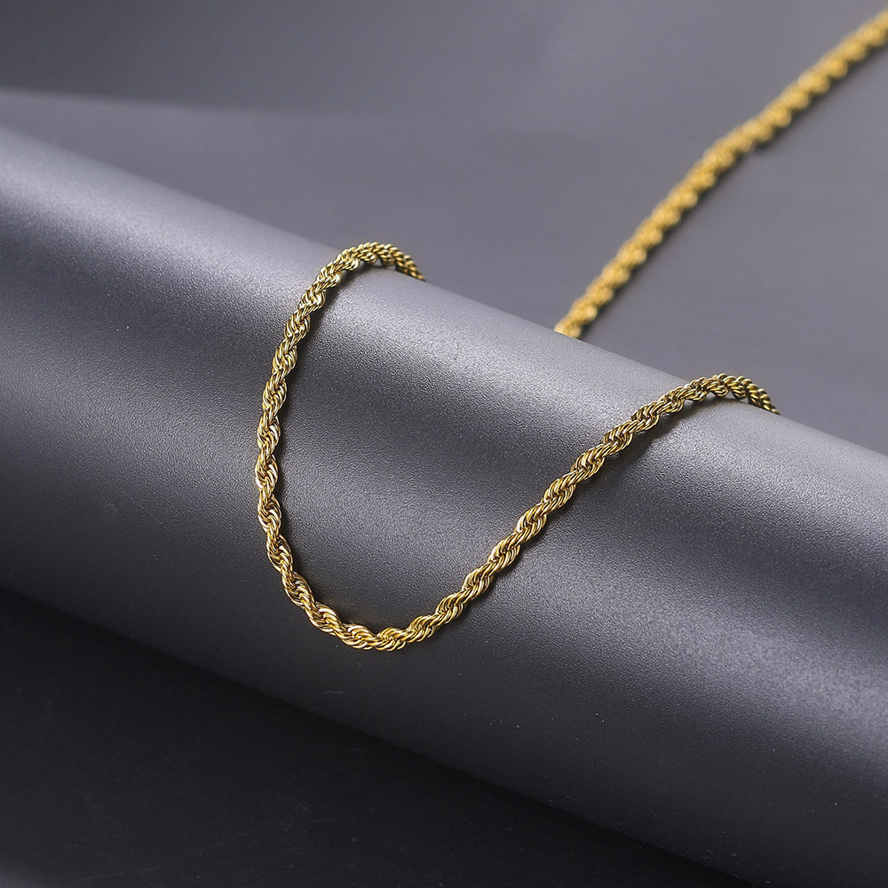 Europe And The United States Popular Hip Hop Hipster Stainless Steel Twist Chain Men's Titanium Steel Vacuum Plated 3Mm Necklace With Chain Wholesale Specification drawing