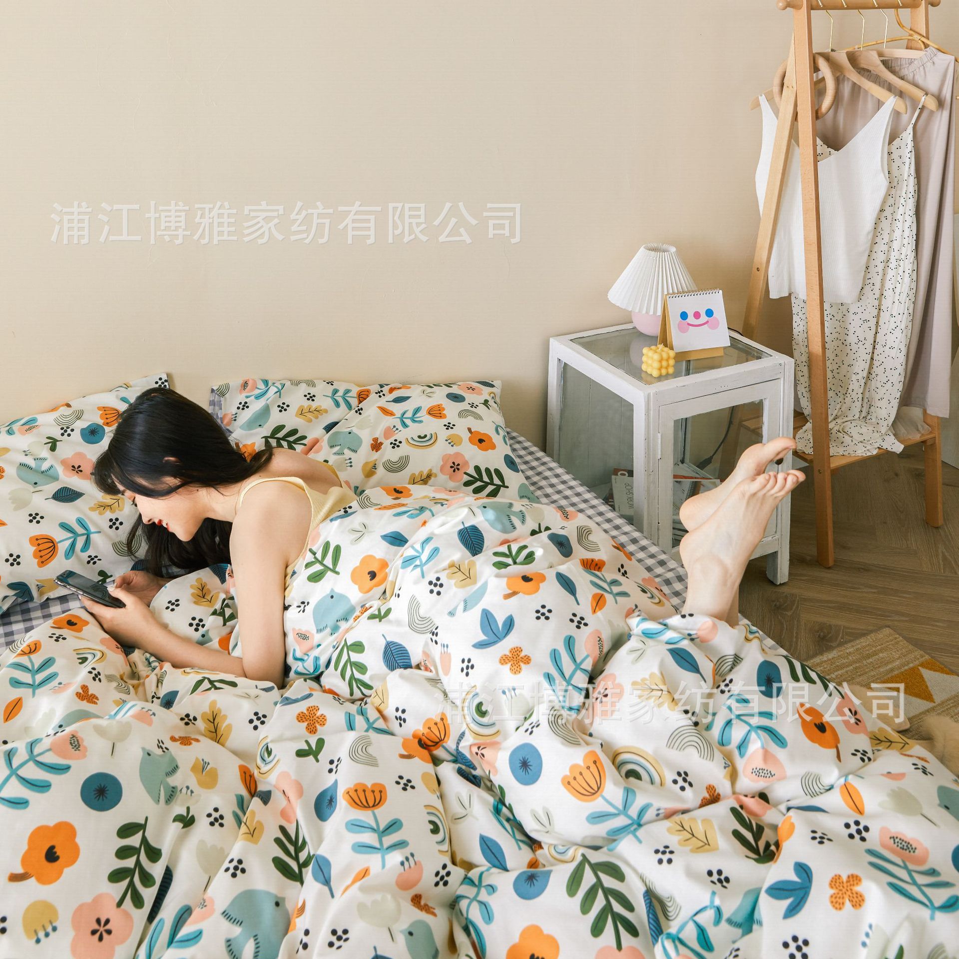New fresh and clean country-style four-piece set of all-cotton bedding, AB double-panel design, single and double bedding Application Scenario