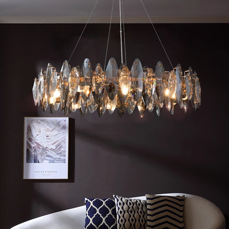 Crystal chandelier, living room light, light luxury, main light, modern, simple and elegant, dining room and bedroom main light, designer creative lighting fixtures Specification image
