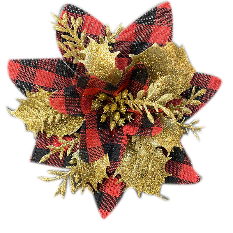 Amazon's New Christmas Flower Christmas Red Plaid Christmas Powder Flower Three-Dimensional Three Layers Of Gold Powder Flower Christmas Decoration Item Picture