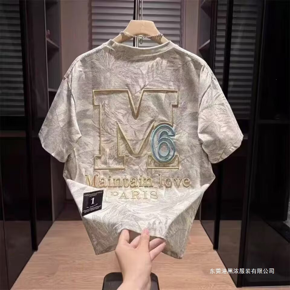 2026 Summer trendy brand letter-embroidered round-neck short-sleeved men's cool, simple, fashionable, loose and versatile casual T-shirt