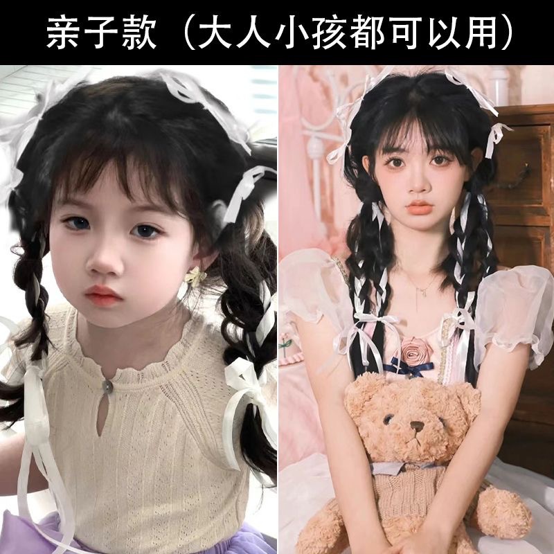 A young girl's double bow ribbon hairpin with a high-end and niche design, sweet braided bangs by the seaside Specification image