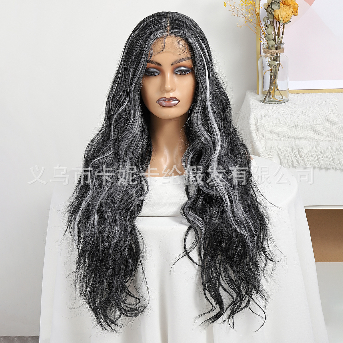 Newlook nuevo estilo europeo americano africano medio corte largo onda resaltado fibra química alta temperatura seda peluca cabello wigs