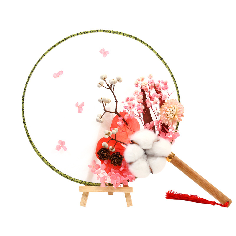 Chinese dried flower folding fan diy material package, children's handmade everlasting flower ancient-style fan, Mother's Day gift Item Picture