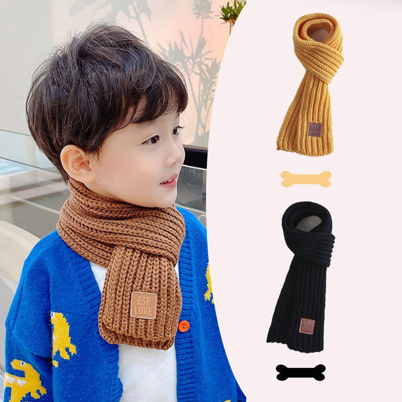 Ins Korean Version Of Children's Knitted Scarf Winter Solid Color Warm Wool Baby Boys And Girls Korean Baby Neck Neck Tide