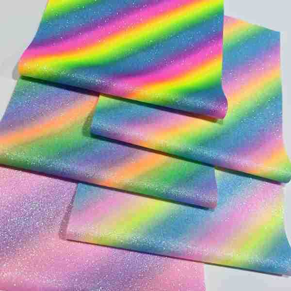 Glitter Elastic Rainbow Gradient Printed Leather Shoe Material Luggage Handbag Crafts Handmade Toys Special Fabric