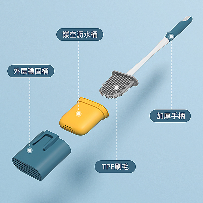 Sodolike silicone toilet brush for household wholesale, blue toilet brush for bathroom without blind spots, long-handled toilet brush details Picture